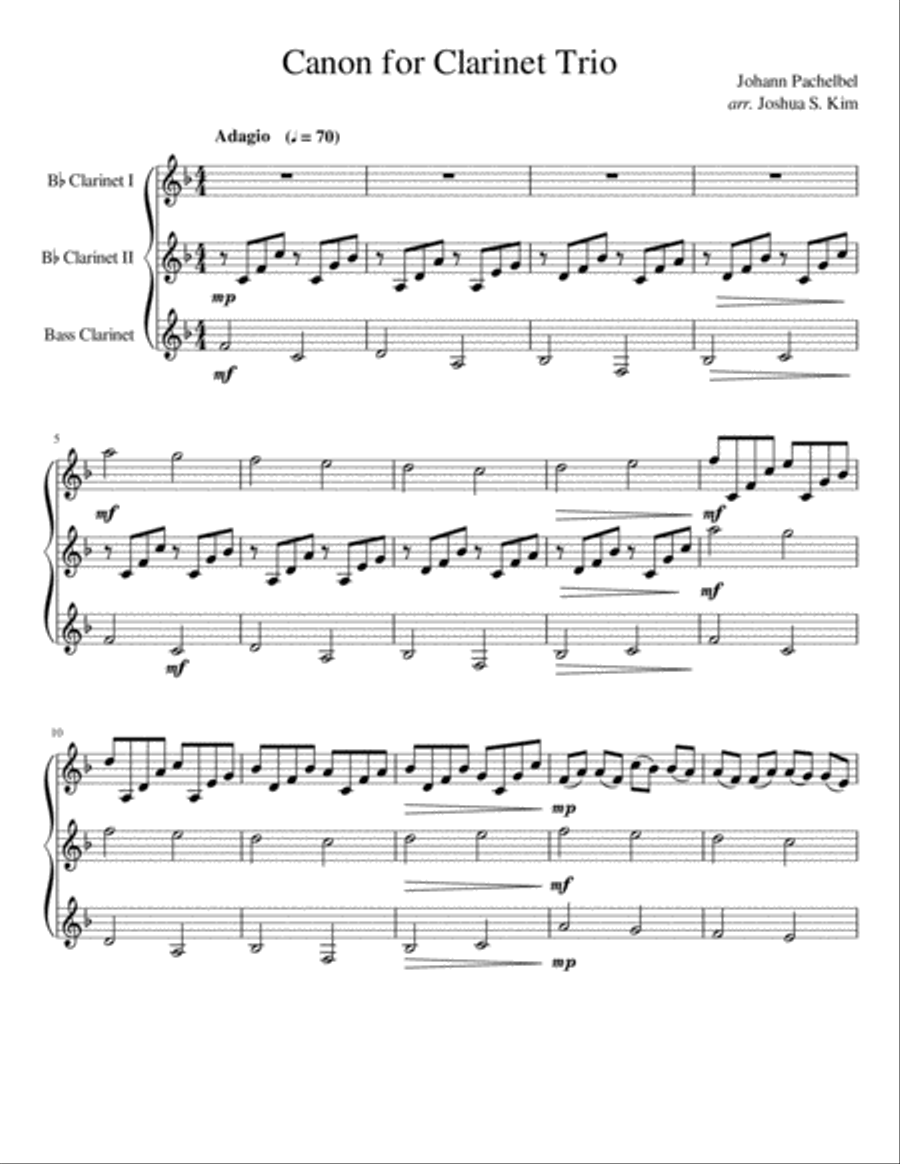 Pachelbel Canon for Clarinet Trio Clarinet Trio scores gallery preview page 1