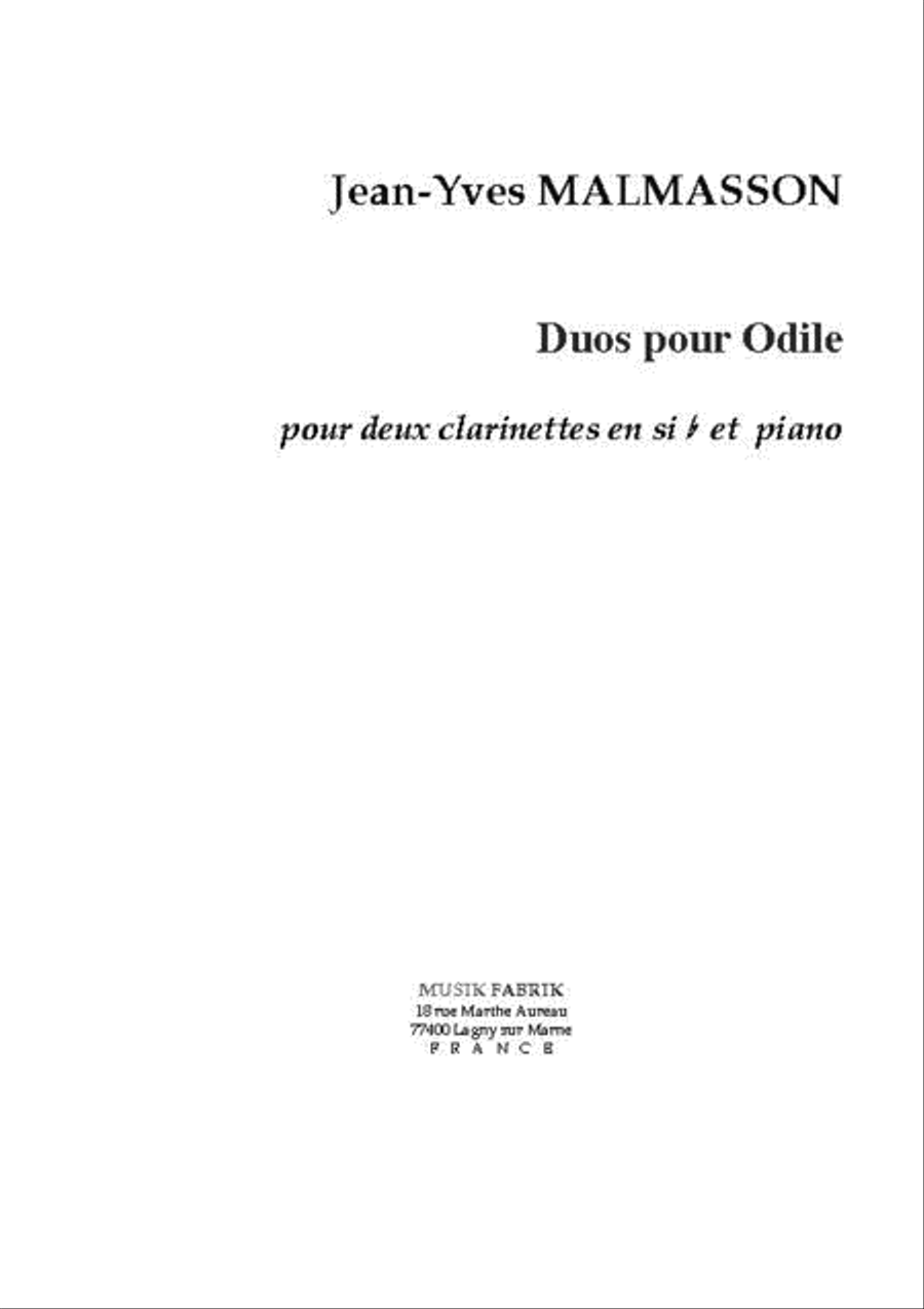 Duos pour Odile Duos pour Odile Clarinet Duet scores gallery preview page 1