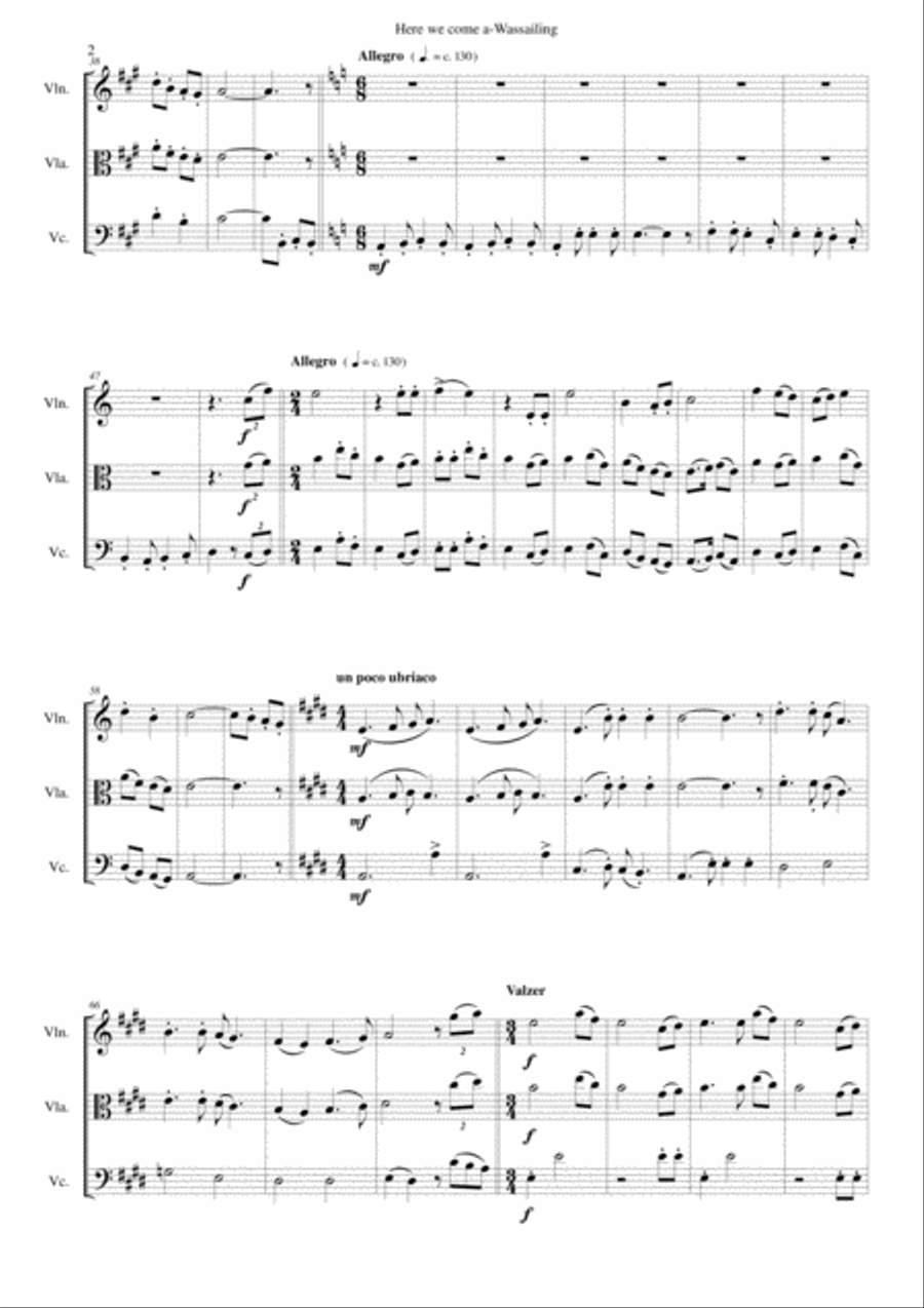 Here we come a-wassailing for string trio String Trio scores gallery preview page 2