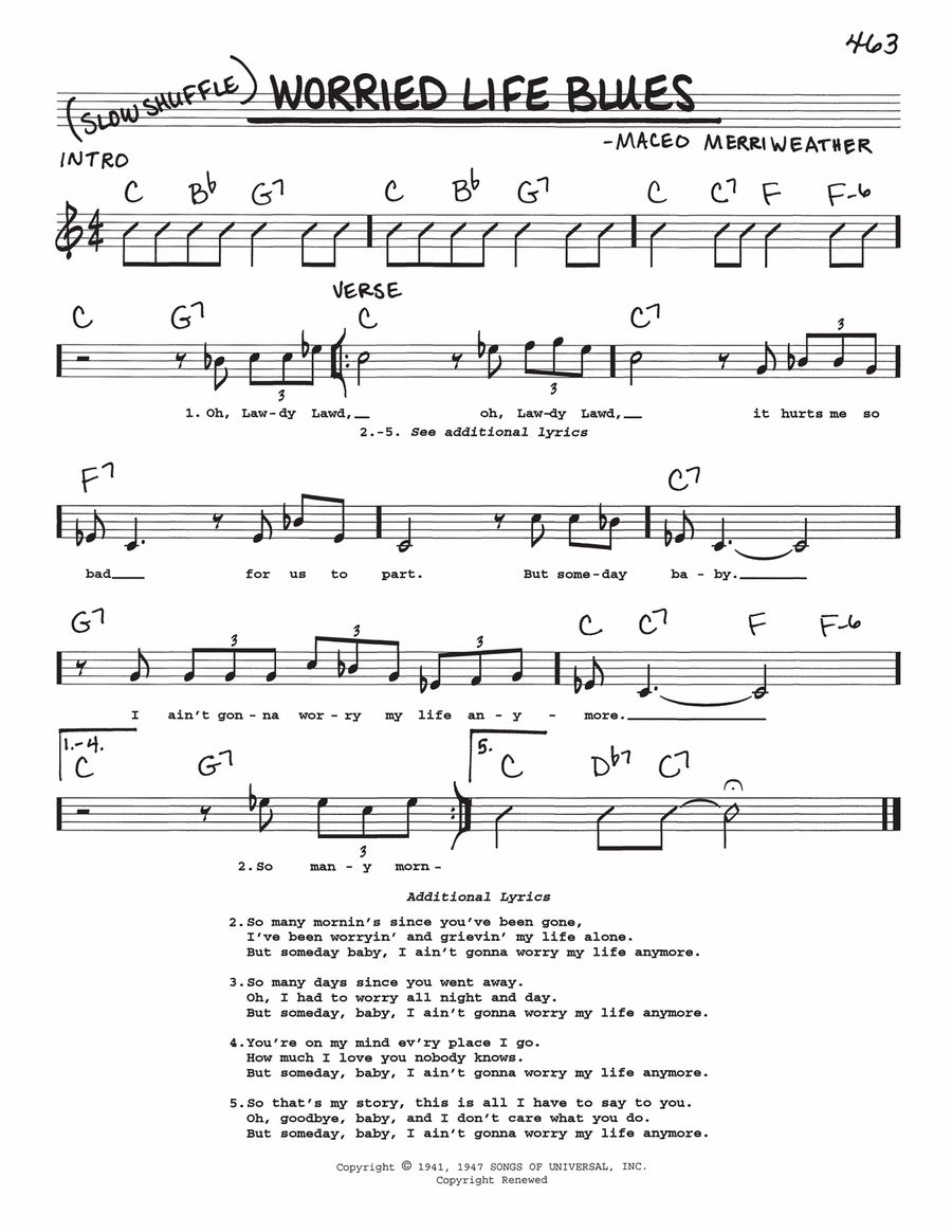 Worried Life Blues Worried Life Blues Voice scores gallery preview page 1