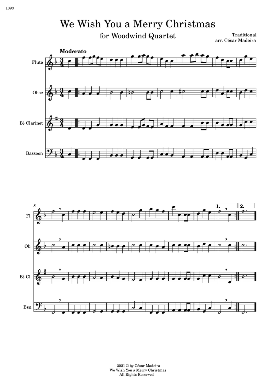 We Wish You A Merry Christmas - Woodwind Quartet (Full Score and Parts) Woodwind Quartet scores gallery preview page 2