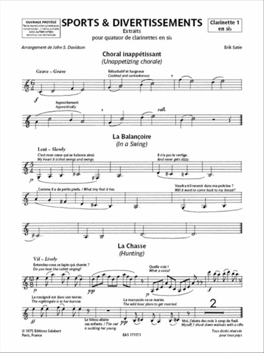 Sports et Divertissements - Extraits Clarinet Quartet scores gallery preview page 2
