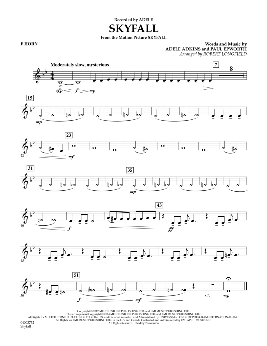 Skyfall - F Horn Concert Band scores gallery preview page 1