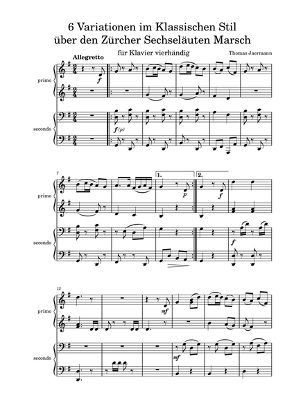 Variationen im Klassischen Stil über den Zürcher Sechseläuten-Marsch für Klavier vierhändig