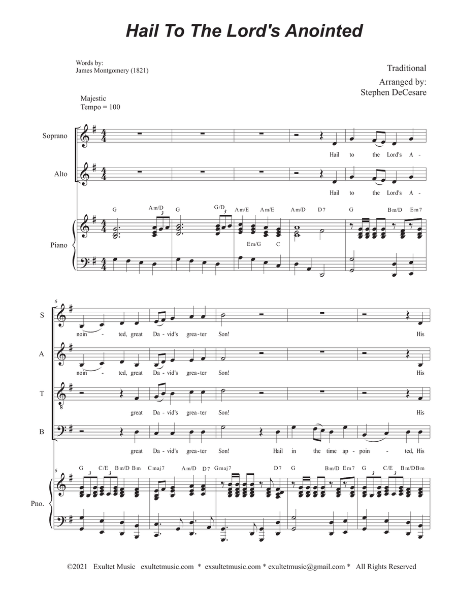 Hail To The Lord's Anointed (SATB) - Piano accompaniment) 4-Part scores gallery preview page 1