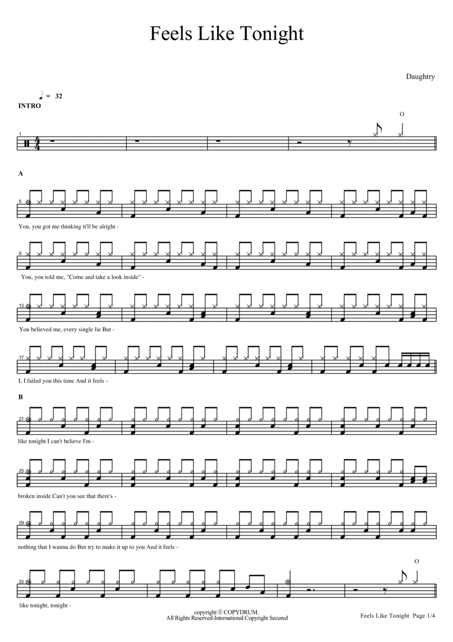 Feels Like Tonight Drum Set scores gallery preview page 1