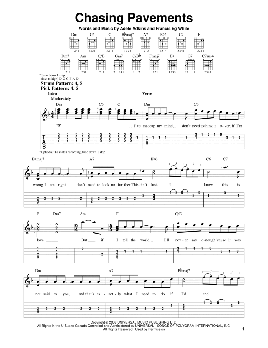 Chasing Pavements Acoustic Guitar scores gallery preview page 1
