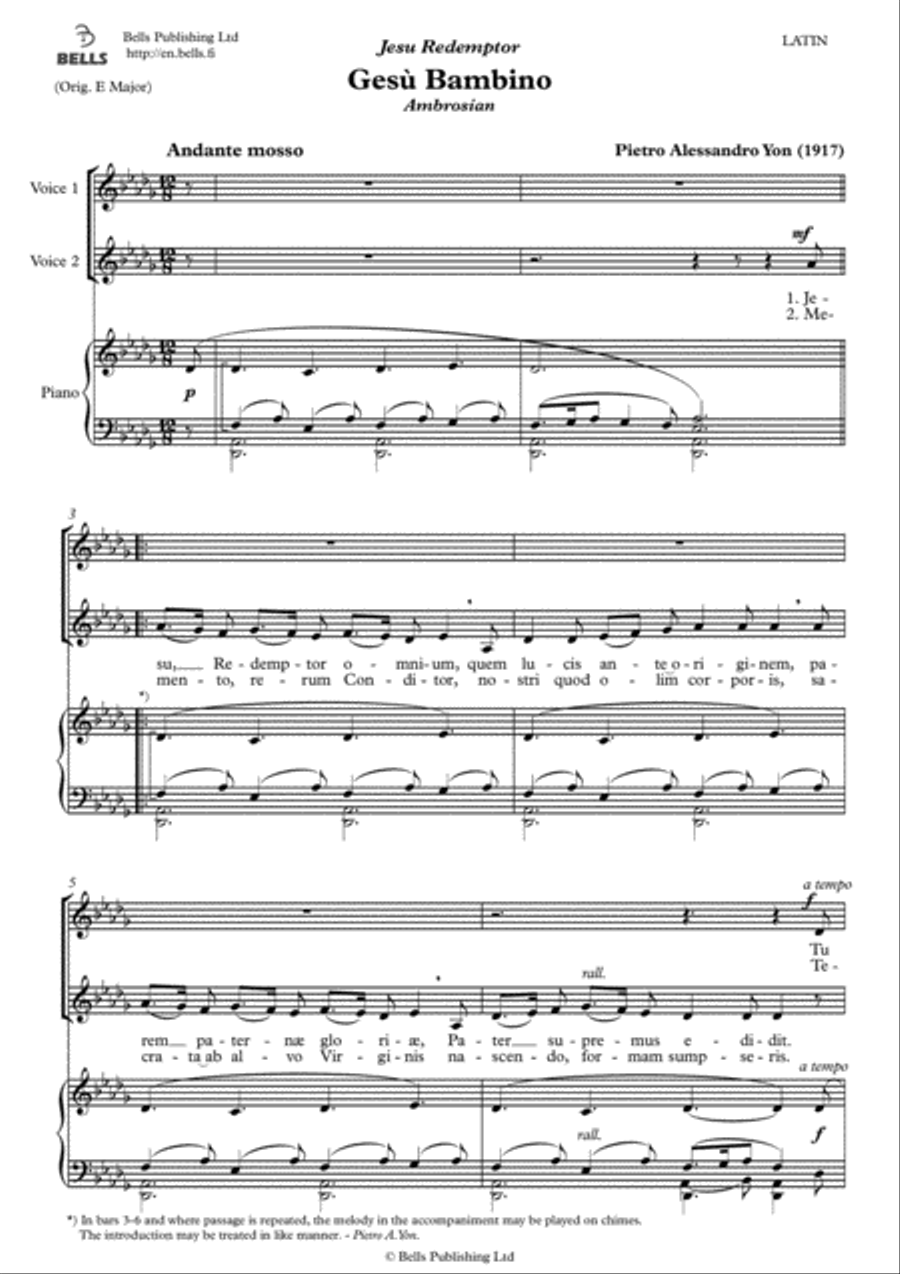 Gesu Bambino (Duet) (D-flat Major) Piano Accompaniment scores gallery preview page 1