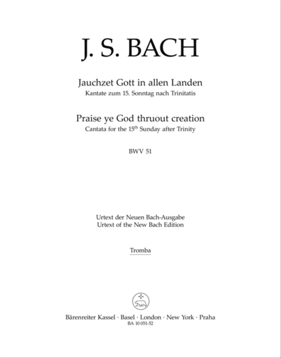 Praise ye God thruout creation, BWV 51 Trumpet scores gallery preview page 1