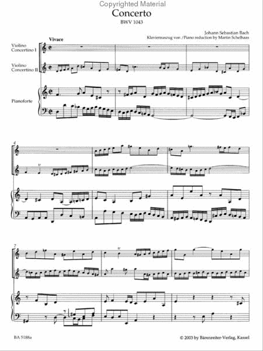 Concerto for two Violins, Strings and Basso continuo in D minor, BWV 1043 Violin scores gallery preview page 3