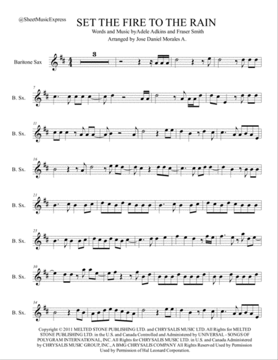 Set Fire To The Rain Set Fire To The Rain Baritone Saxophone scores gallery preview page 1