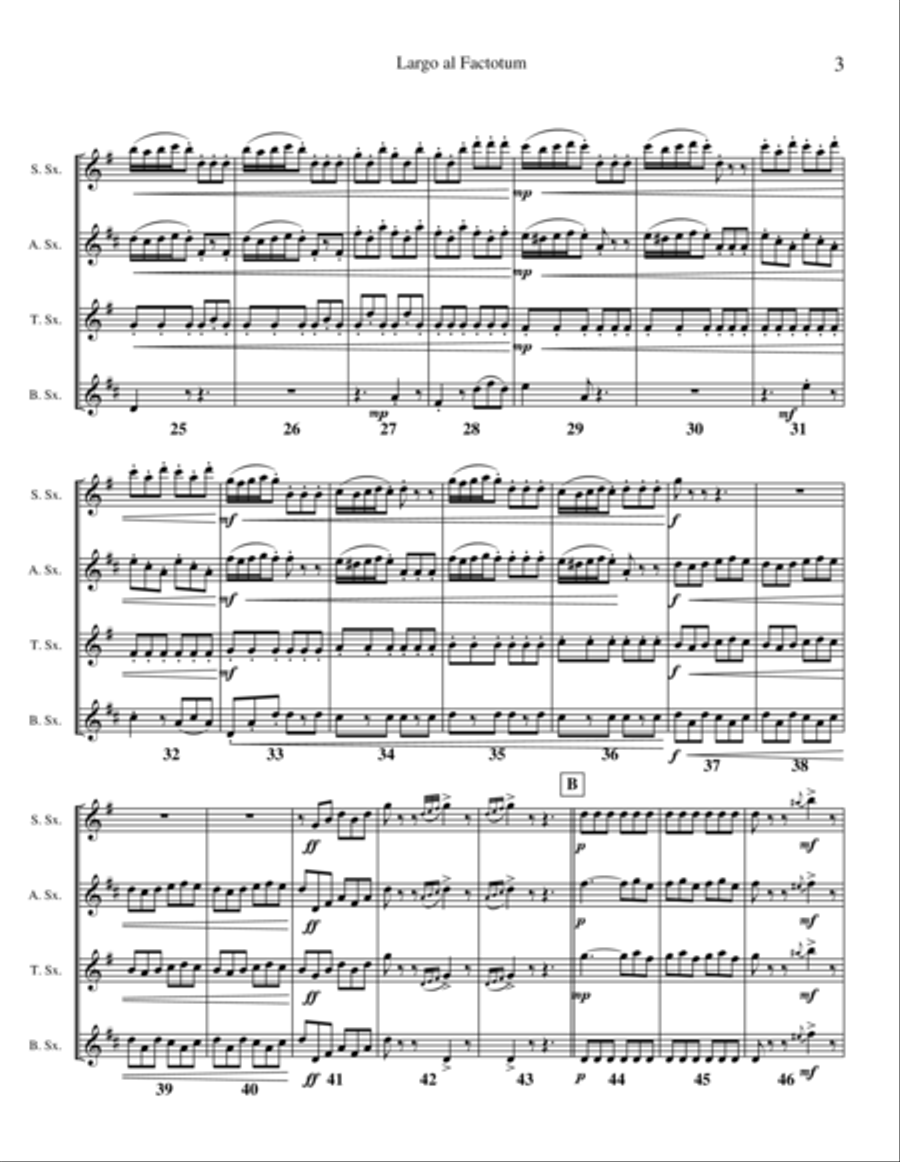 Largo al Factotum (from the Barber of Seville), transcribed for Saxophone Quartet Saxophone Quartet scores gallery preview page 2