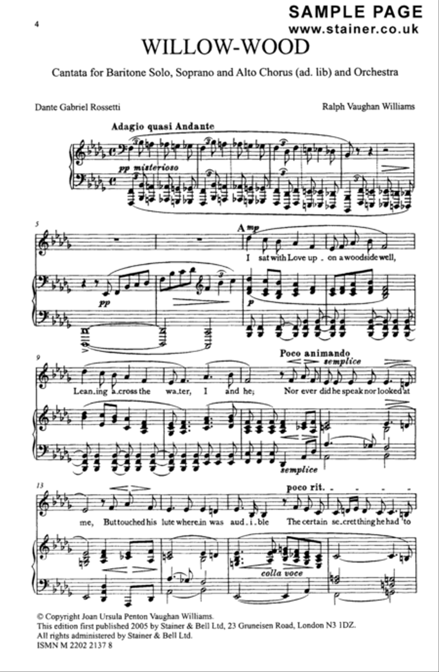 Willow-wood. Vocal Score Willow-wood. Vocal Score SSAA scores gallery preview page 2