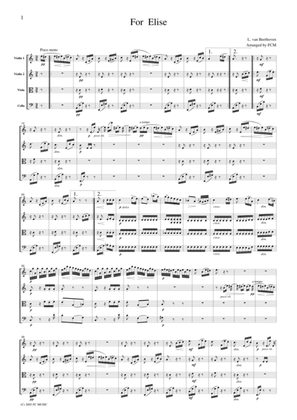 Book cover for Beethoven For Elise, for string quartet, CB010