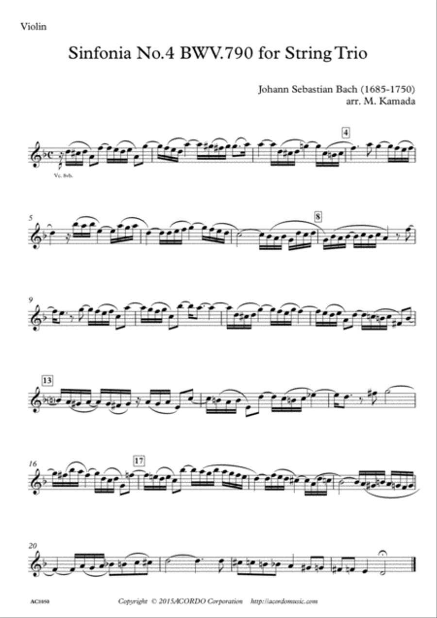 Sinfonia No.4 BWV.790 for String Trio String Trio scores gallery preview page 3