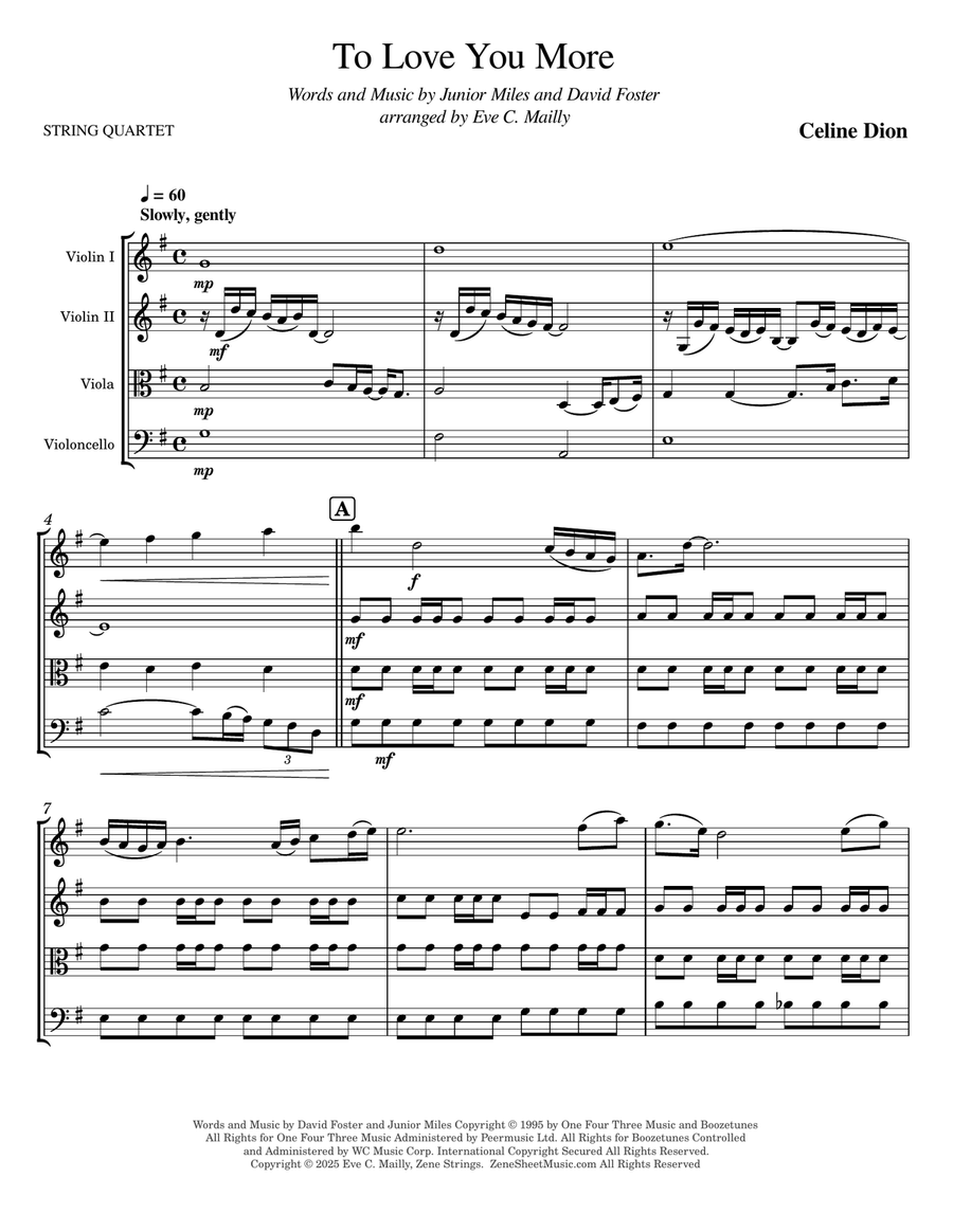 To Love You More To Love You More String Quartet scores gallery preview page 1