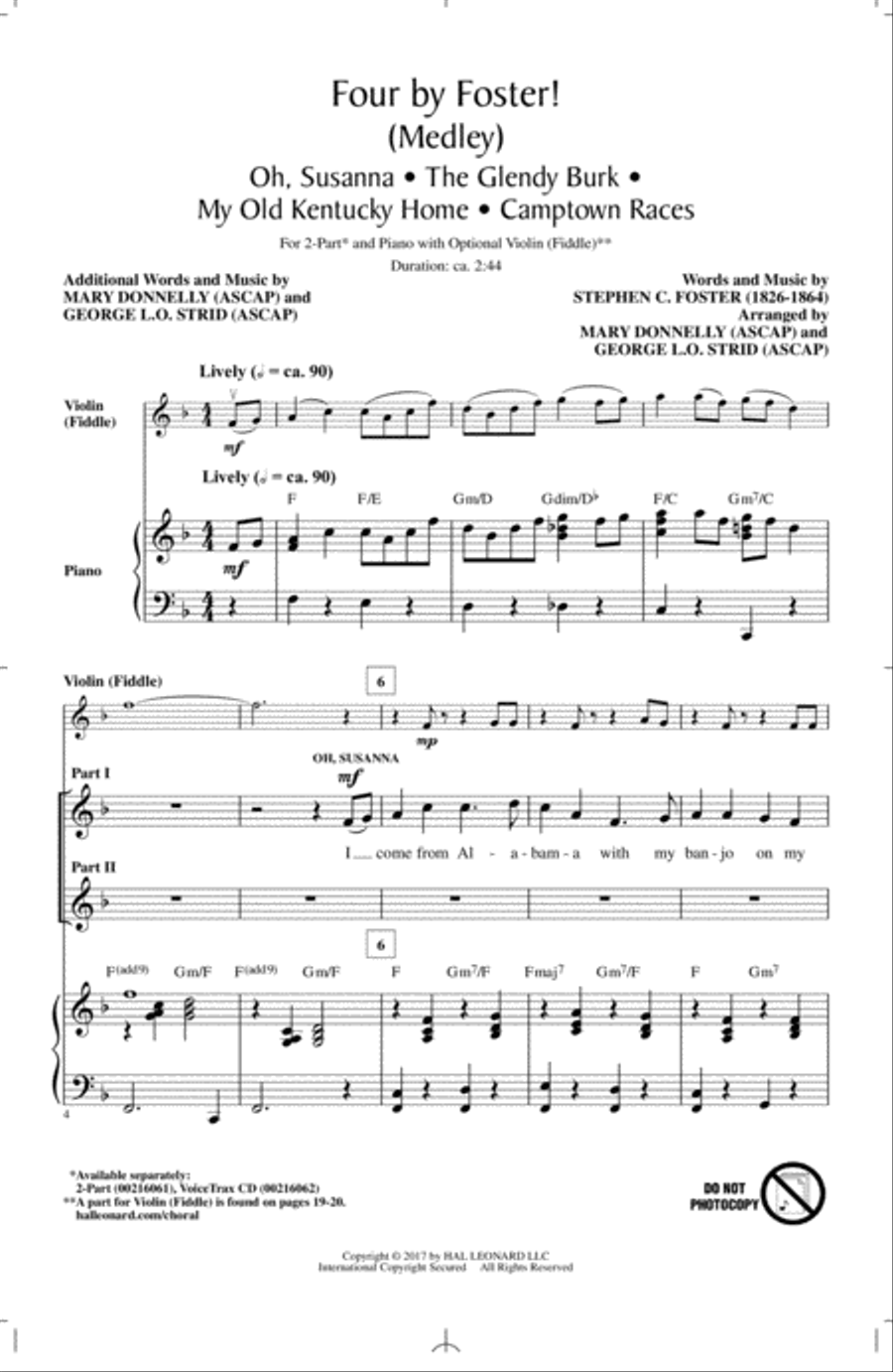 Four by Foster! (Medley) (arr. Mary Donnelly and George L.O. Strid) 2-Part scores gallery preview page 1
