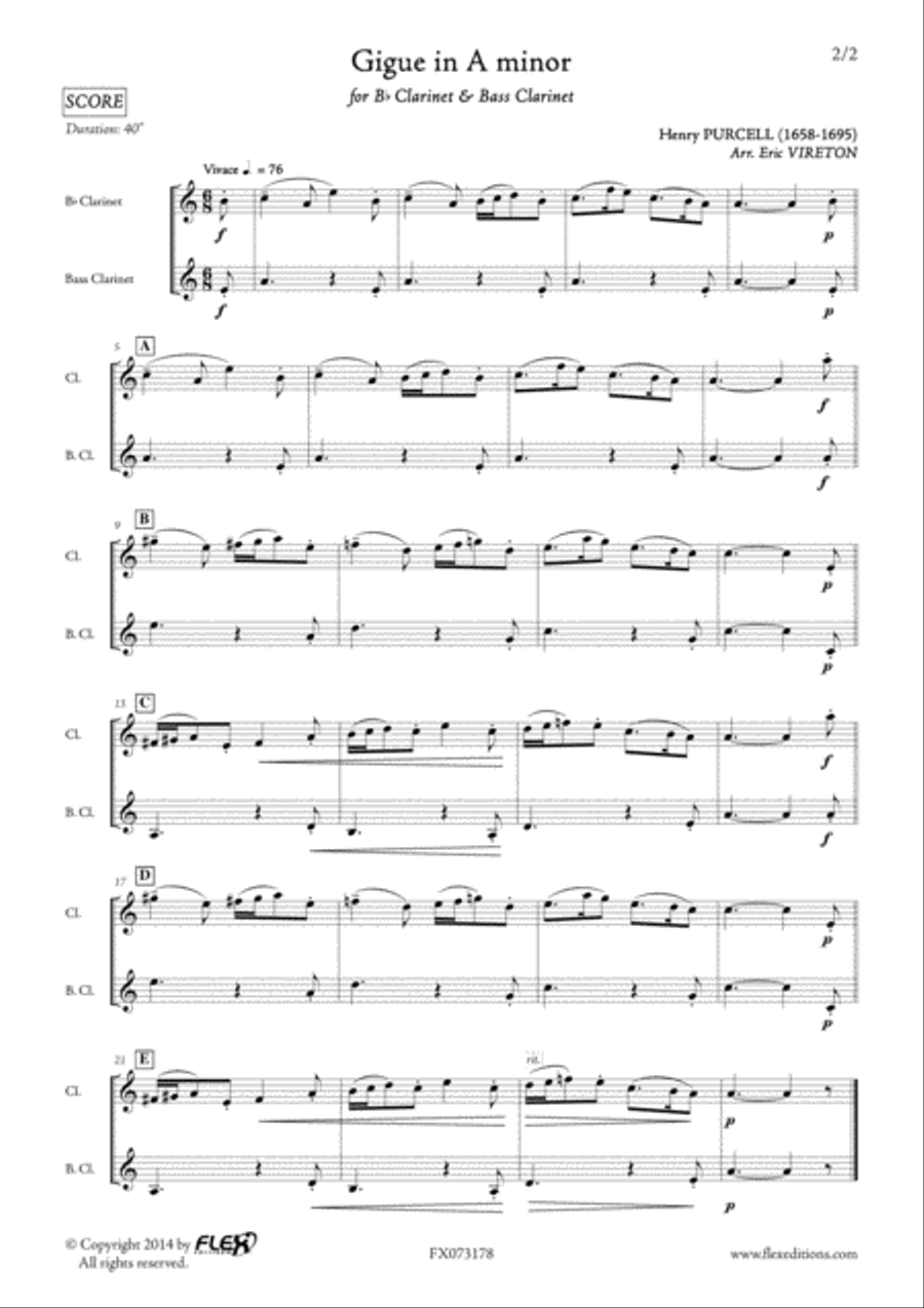 Gigue in A minor Clarinet Duet scores gallery preview page 2