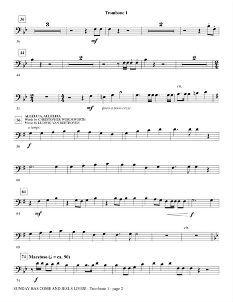 Sunday Has Come and Jesus Lives! - Trombone 1 Choir scores gallery preview page 2