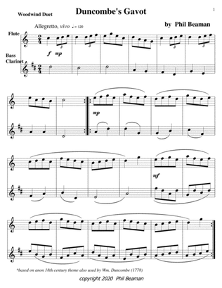 Duncombe's Gavot-Woodwind Duet 6-flute/bass clarinet