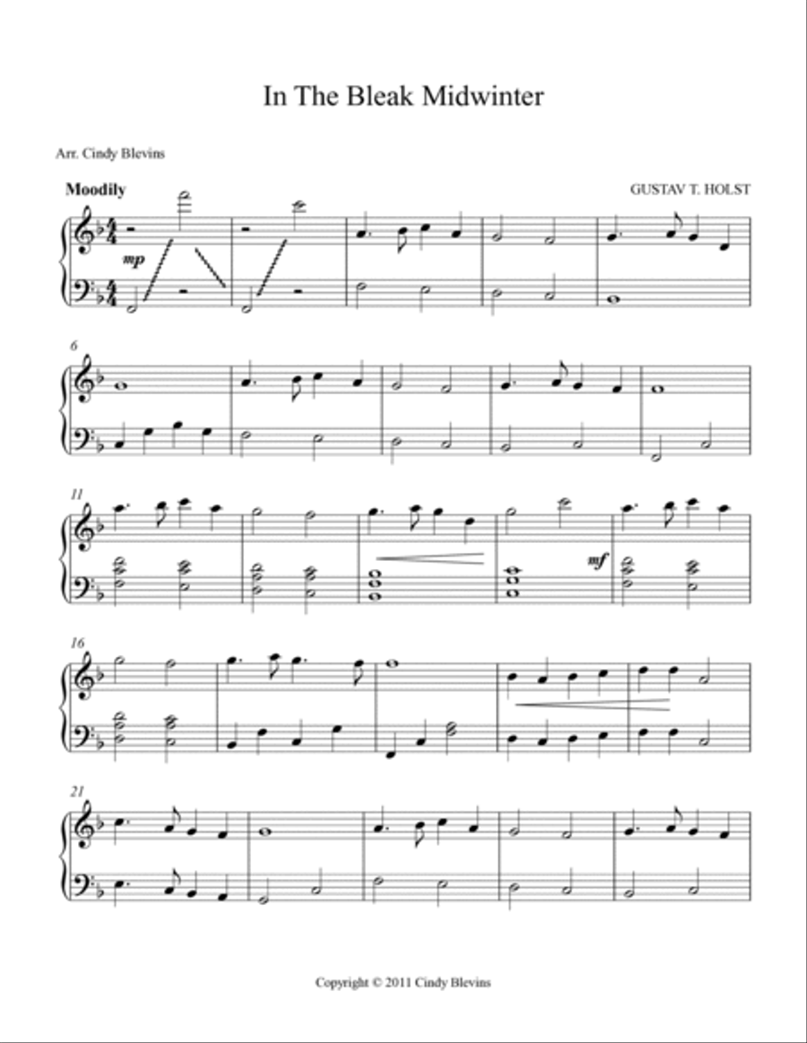In the Bleak Midwinter, for Lever or Pedal Harp Pedal Harp scores gallery preview page 2
