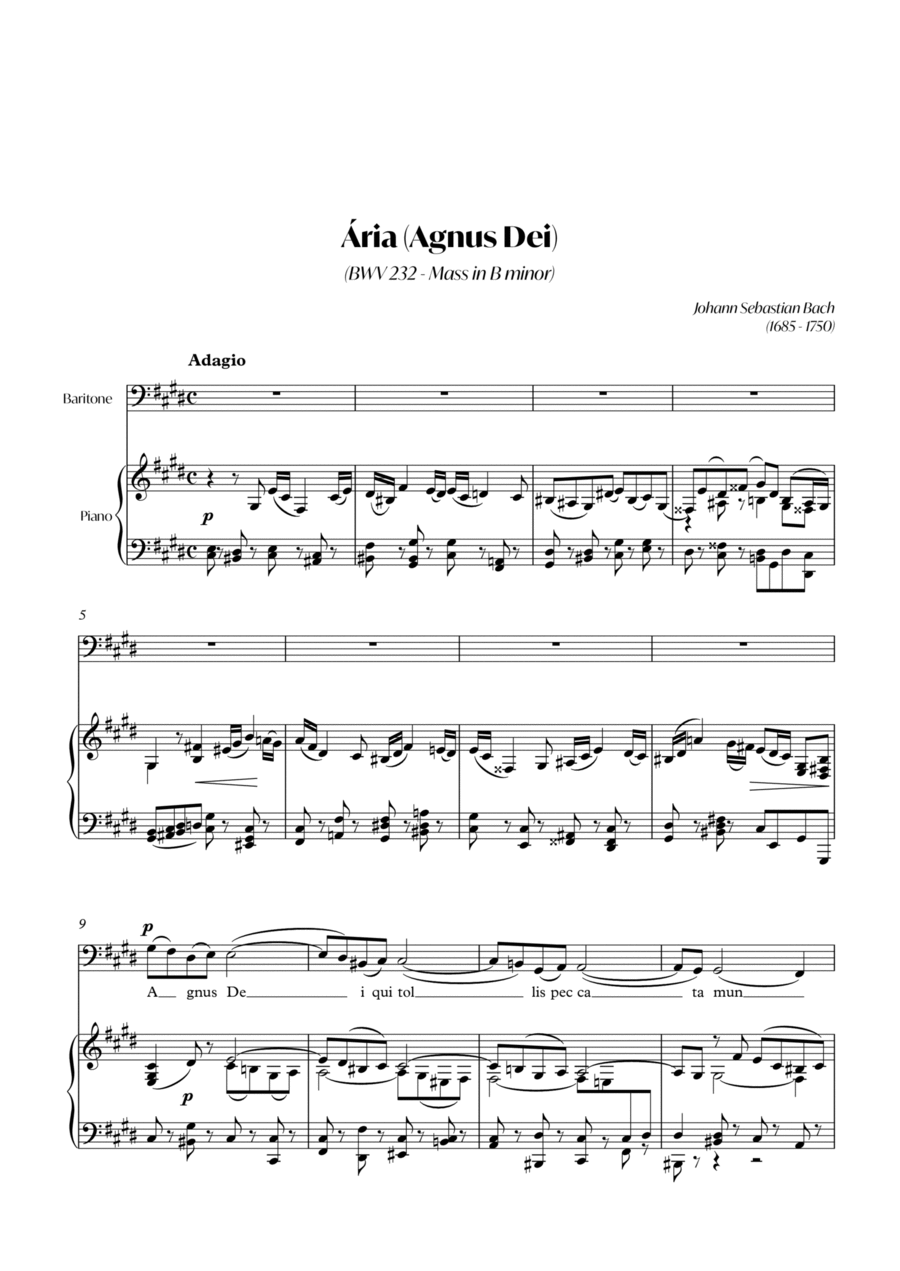Aria (Agnus dei) from the Mass in B Minor (BACH) - Baritone_C#m Piano, Vocal, Guitar scores gallery preview page 1