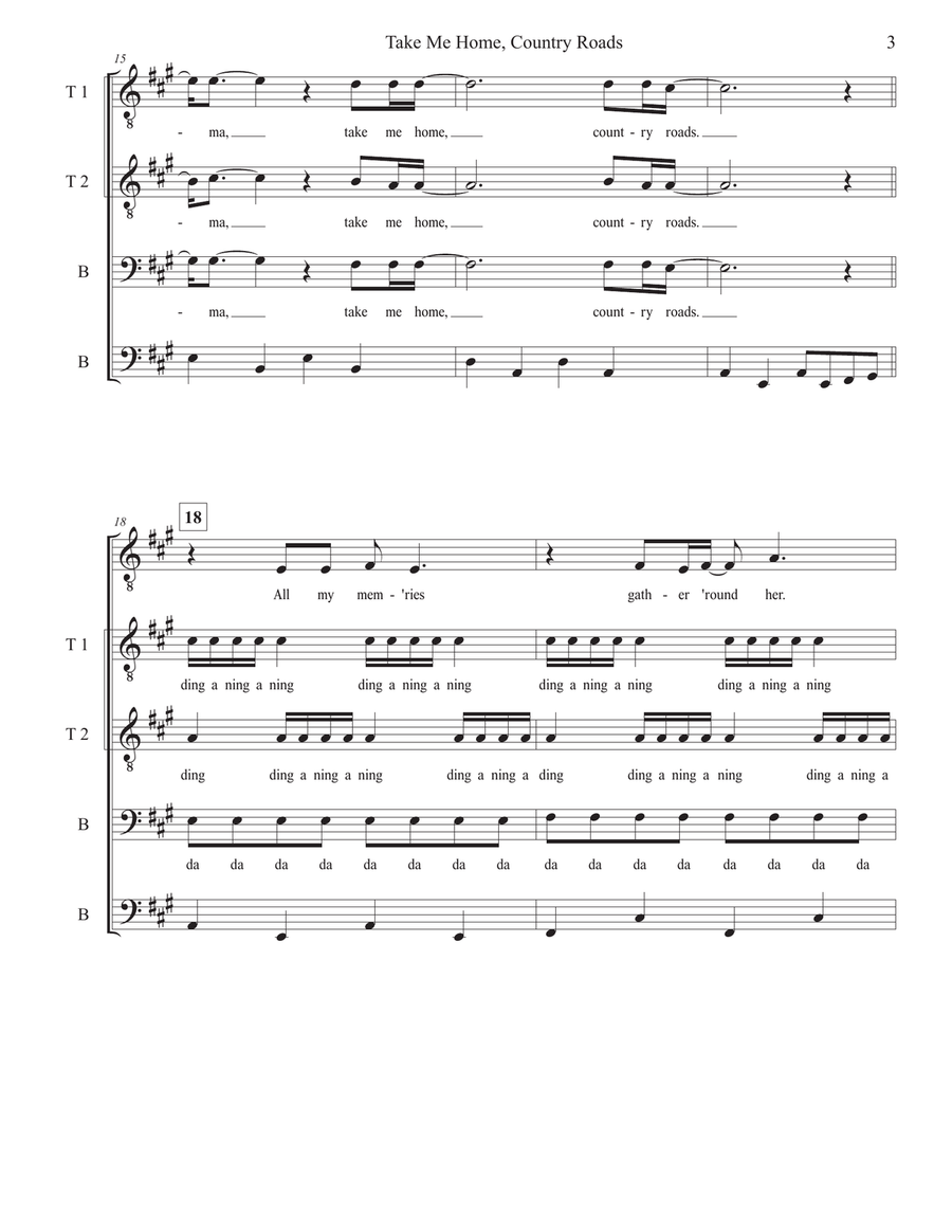 Take Me Home, Country Roads TTBB scores gallery preview page 3