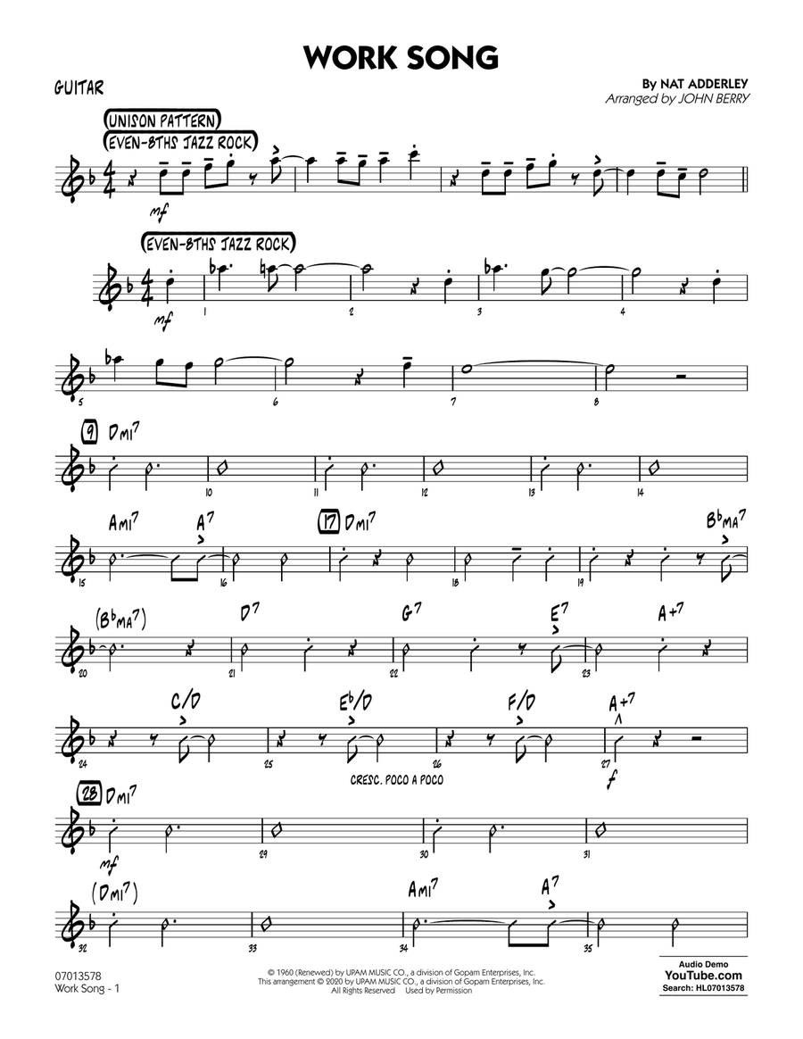 Work Song (arr. John Berry) - Guitar