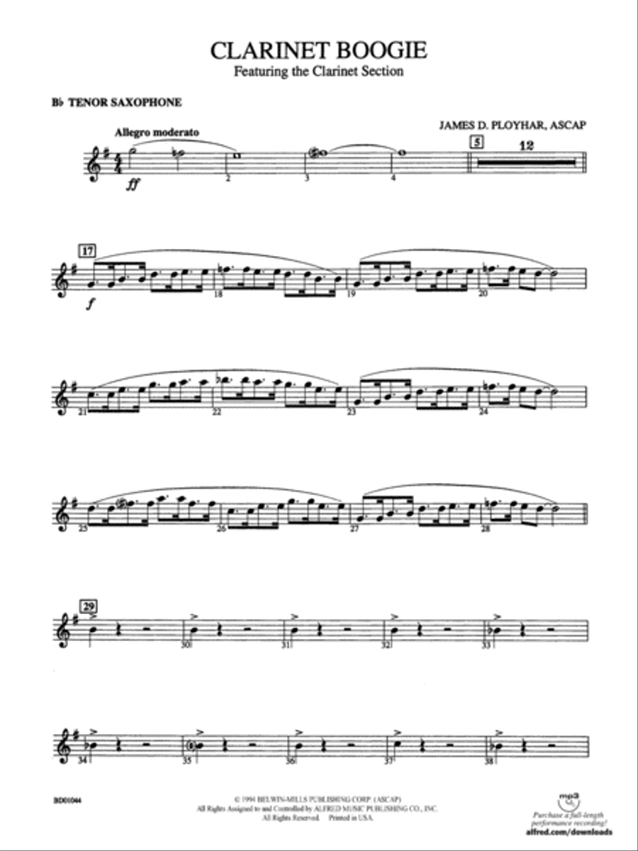 Clarinet Boogie: B-flat Tenor Saxophone Concert Band scores gallery preview page 1