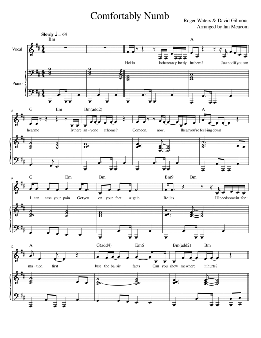 Comfortably Numb Voice scores gallery preview page 1