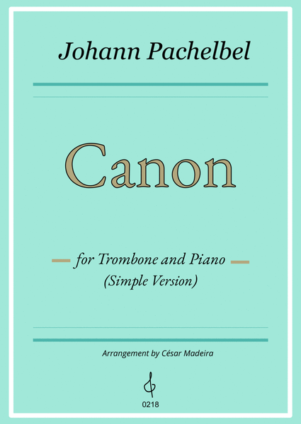 Pachelbel's Canon in D - Trombone and Piano - Simple Version (Full Score and Parts) image number null