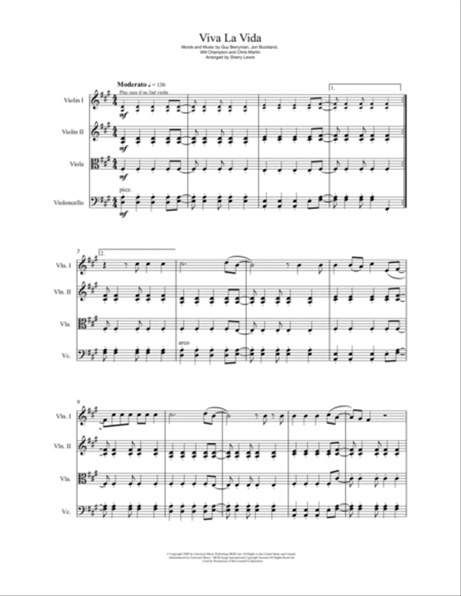 Viva La Vida String Quartet scores gallery preview page 4