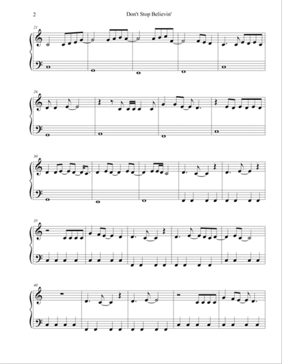 Don't Stop Believin' Easy Piano scores gallery preview page 2