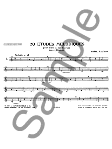20 Etudes Melodiques (sop) (recorder Solo)