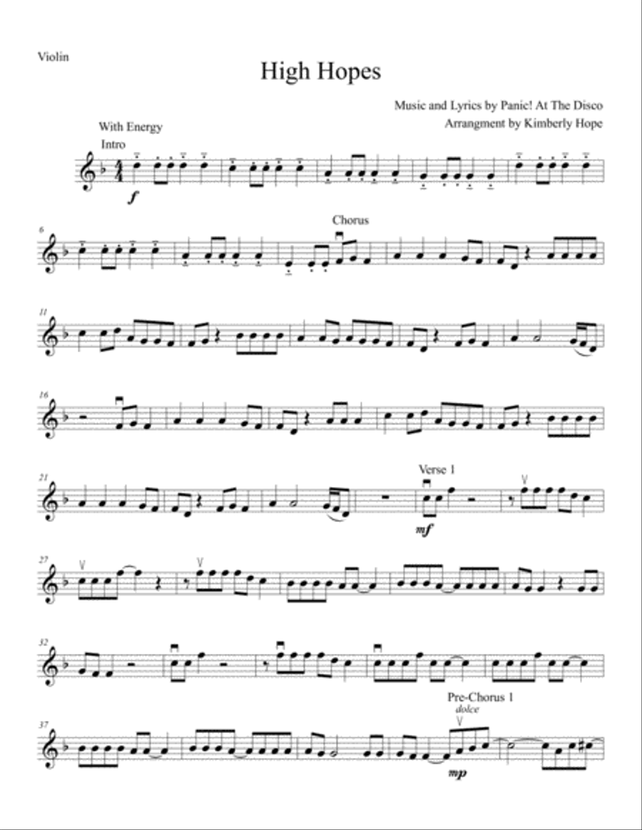 High Hopes Violin Solo scores gallery preview page 1