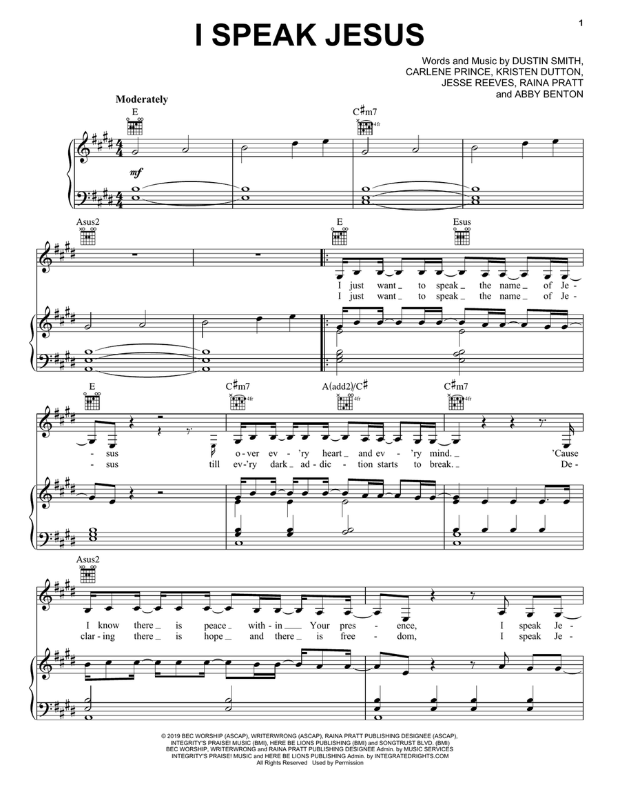 I Speak Jesus (feat. Steven Musso) Piano, Vocal, Guitar scores gallery preview page 1