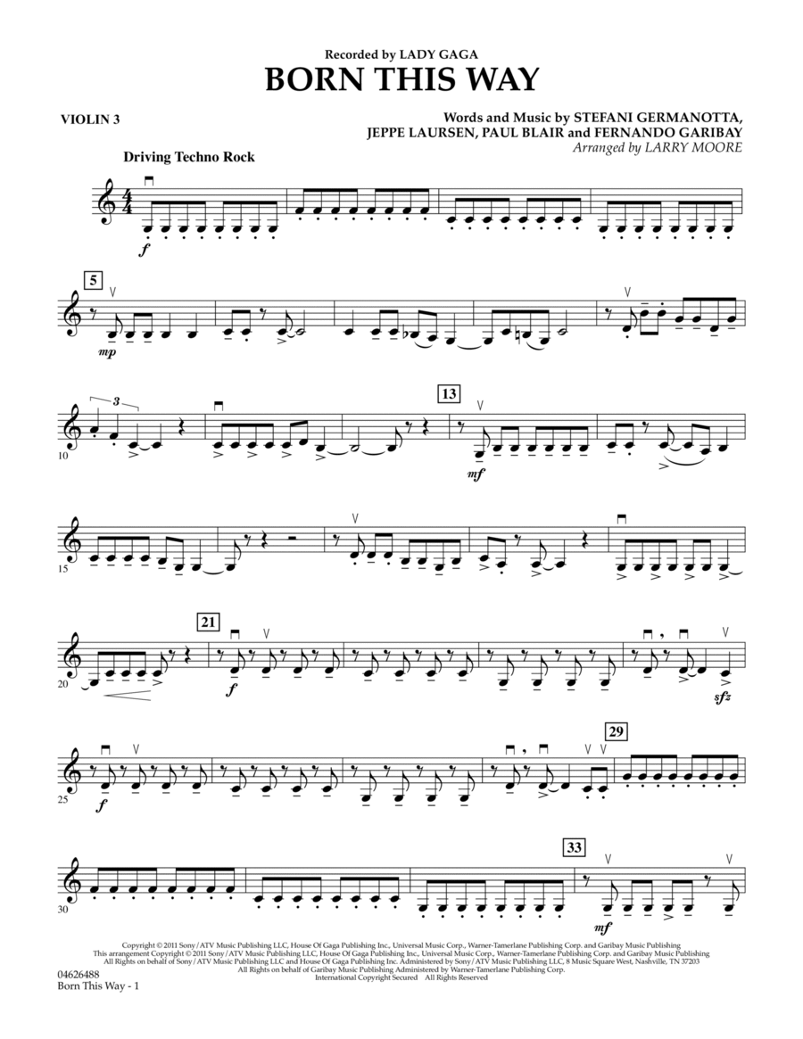 Born This Way - Violin 3 (Viola Treble Clef)