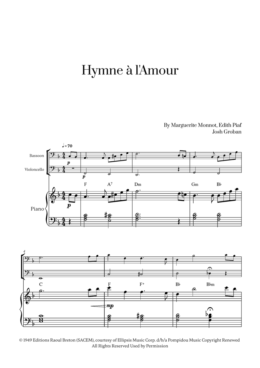 Hymne A L'amour Bassoon scores gallery preview page 1