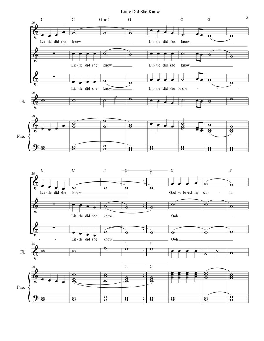 Little Did She Know - Mary - flute, vocal trio and piano Choir scores gallery preview page 3