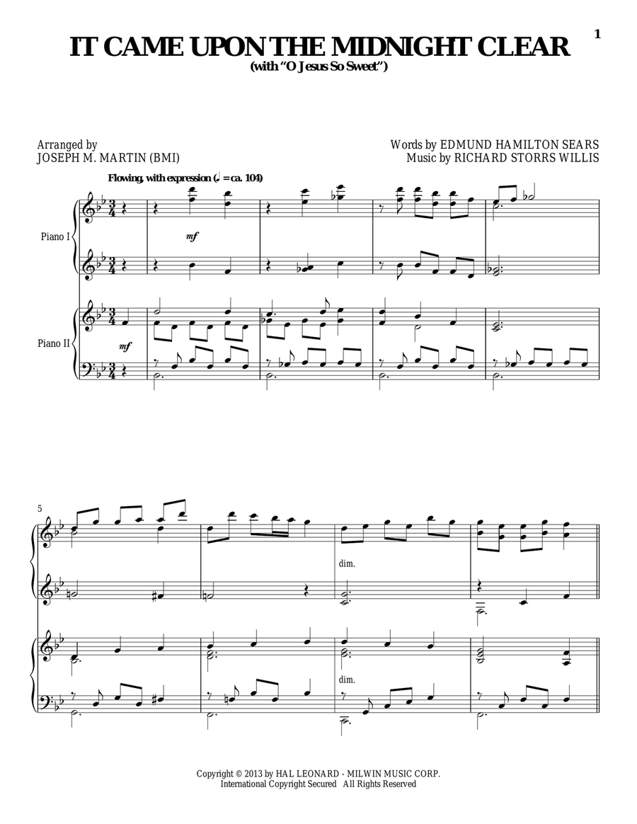 It Came Upon The Midnight Clear Piano Duet scores gallery preview page 1