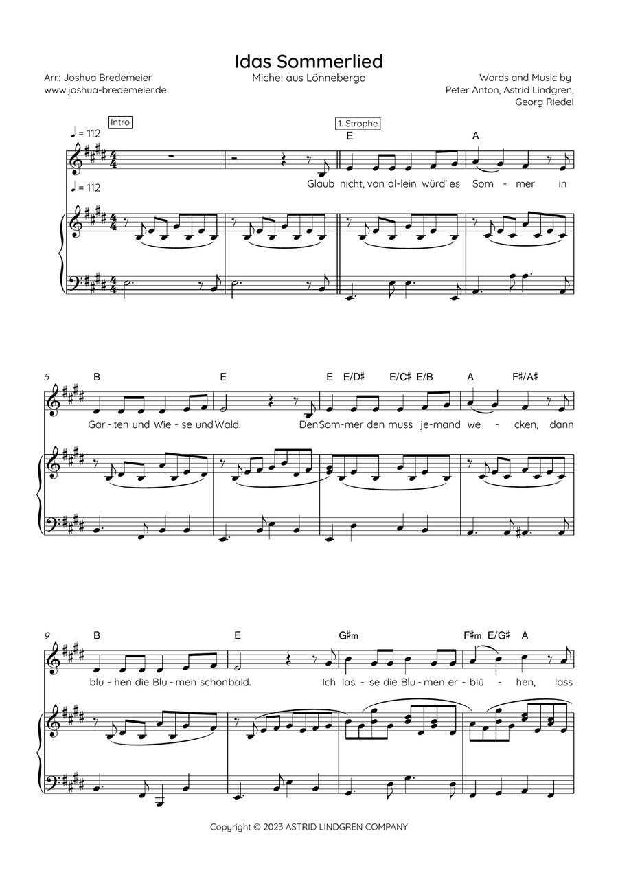 Idas Sommerlied Piano, Vocal, Guitar scores gallery preview page 1