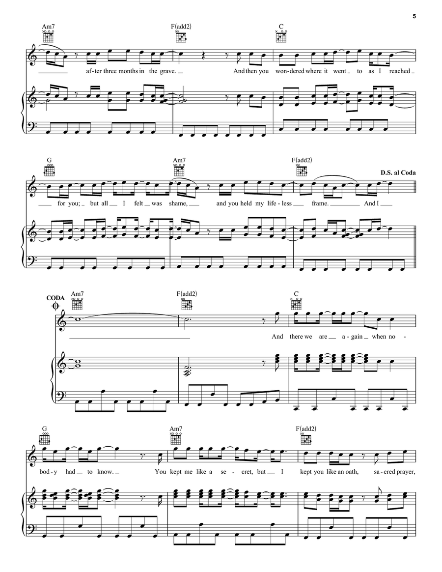 All Too Well (10 Minute Version) (Taylor's Version) (From The Vault) Piano, Vocal, Guitar scores gallery preview page 5