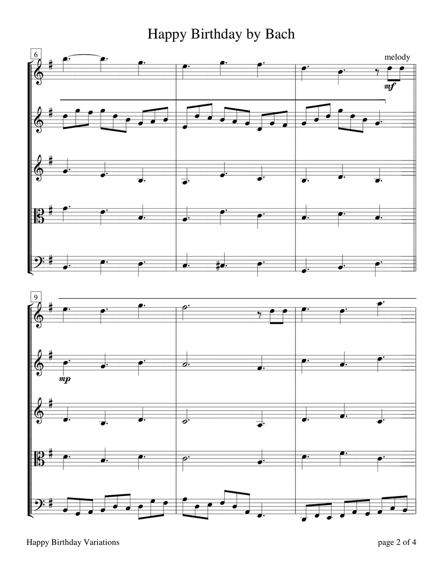 Happy Birthday by Bach (for String Quartet) String Quartet scores gallery preview page 5