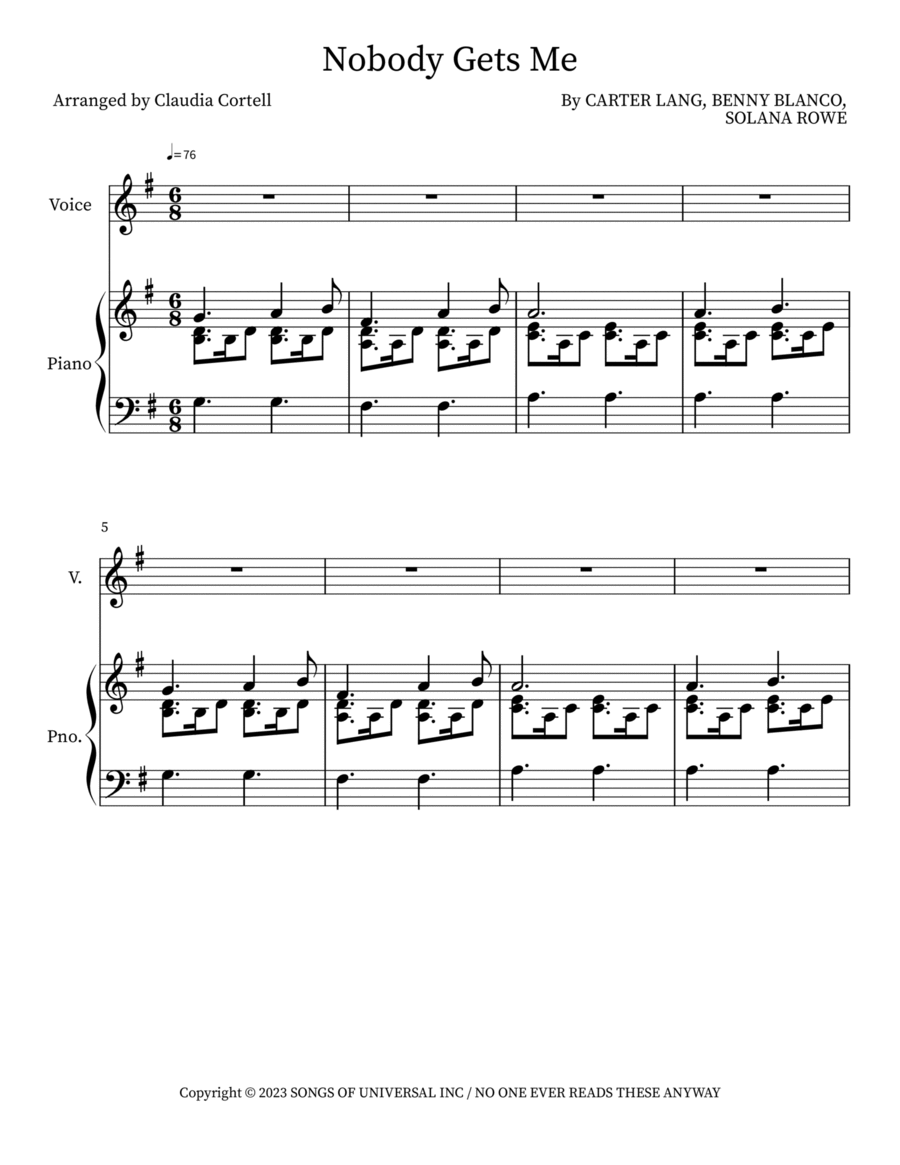 Nobody Gets Me Voice scores gallery preview page 1