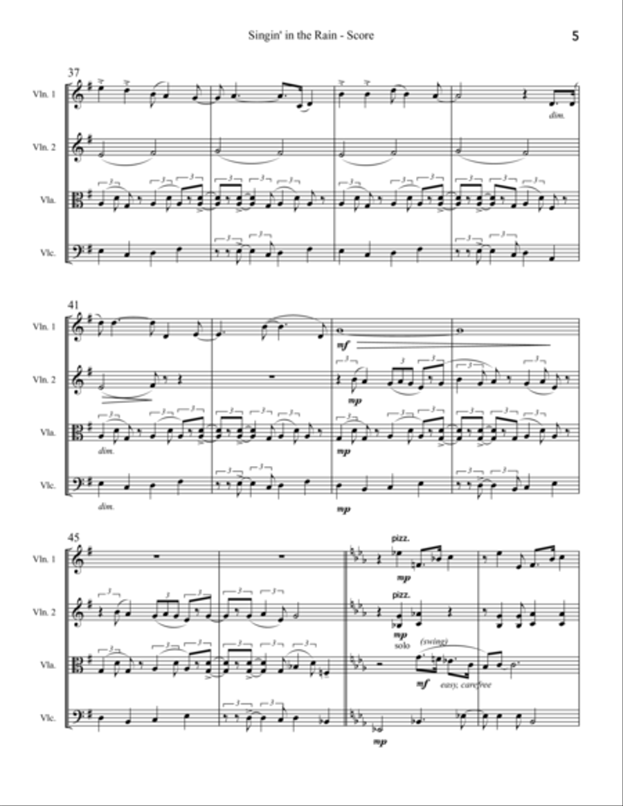 Singin' In The Rain String Quartet scores gallery preview page 5
