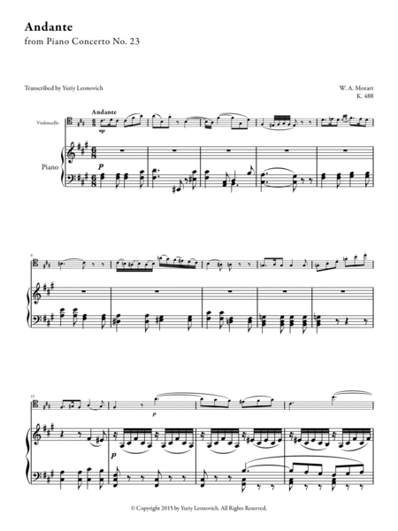 Mozart - Andante from Piano Concerto No. 23 (Transcribed for Cello and Piano)