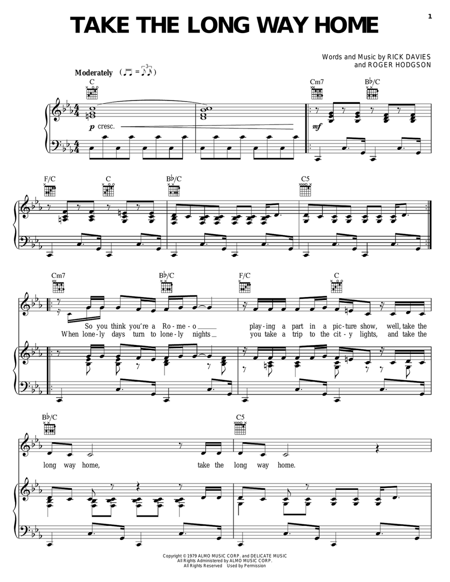 Take The Long Way Home Piano, Vocal, Guitar scores gallery preview page 1