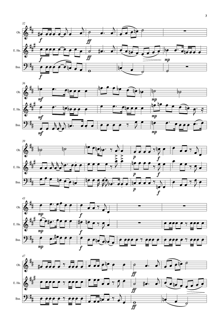 Green Grow the Rushes Oh! arranged for double-reed trio (oboe, cor anglais and bassoon) Woodwind Trio scores gallery preview page 3