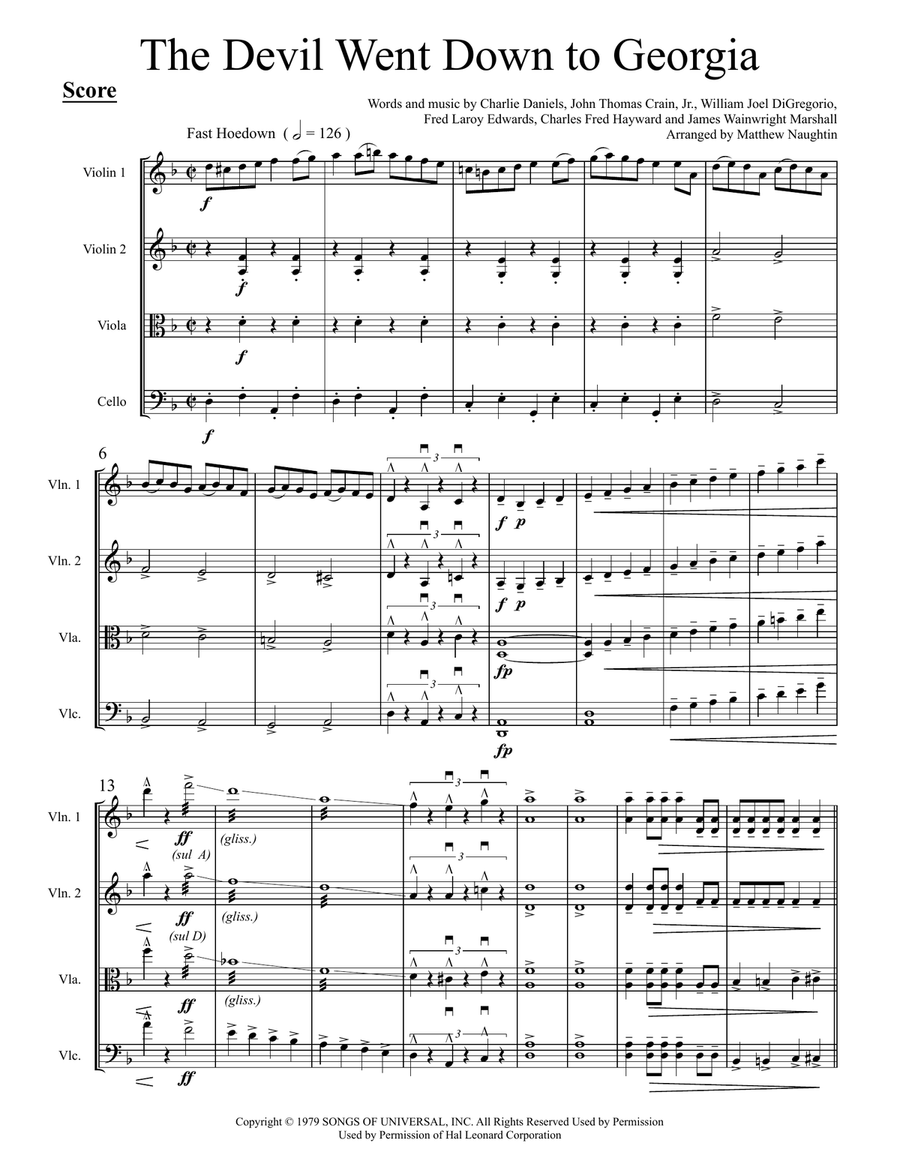 The Devil Went Down To Georgia String Quartet scores gallery preview page 2
