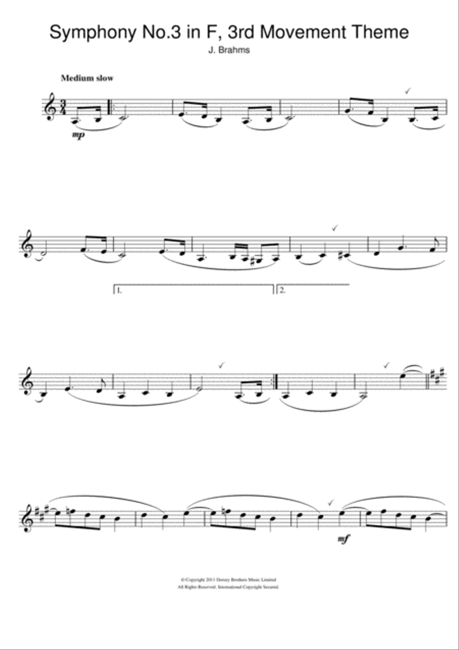 Symphony No. 3 In F Major (3rd movement) Clarinet Solo scores gallery preview page 1